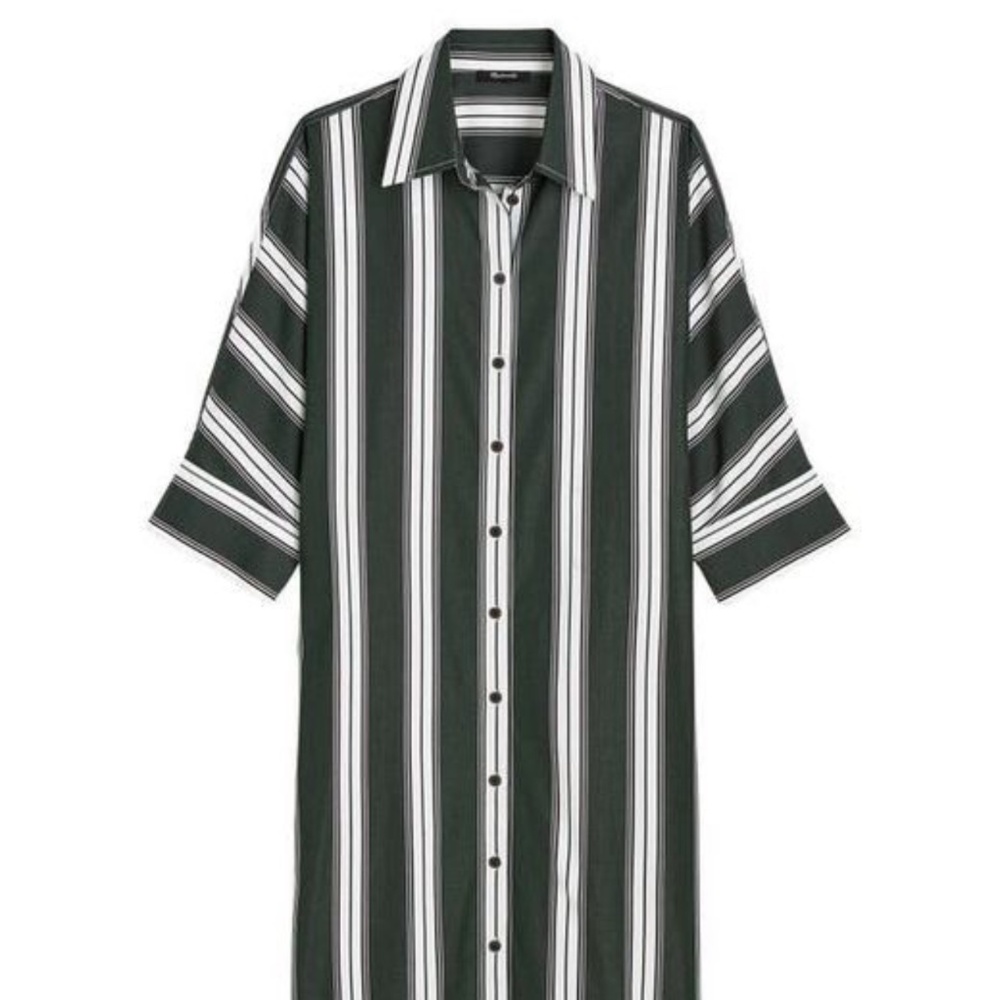 MADEWELL Awesome Evergreen Striped Shirt Dress Duster Sz S NWT $130!! - Picture 4 of 5